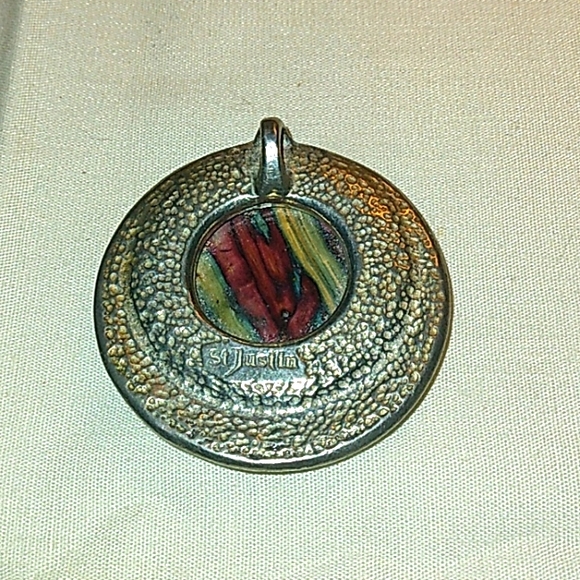 Vintage St Justin Cherry Creek Jasper Pewter Pendant - Picture 2 of 3